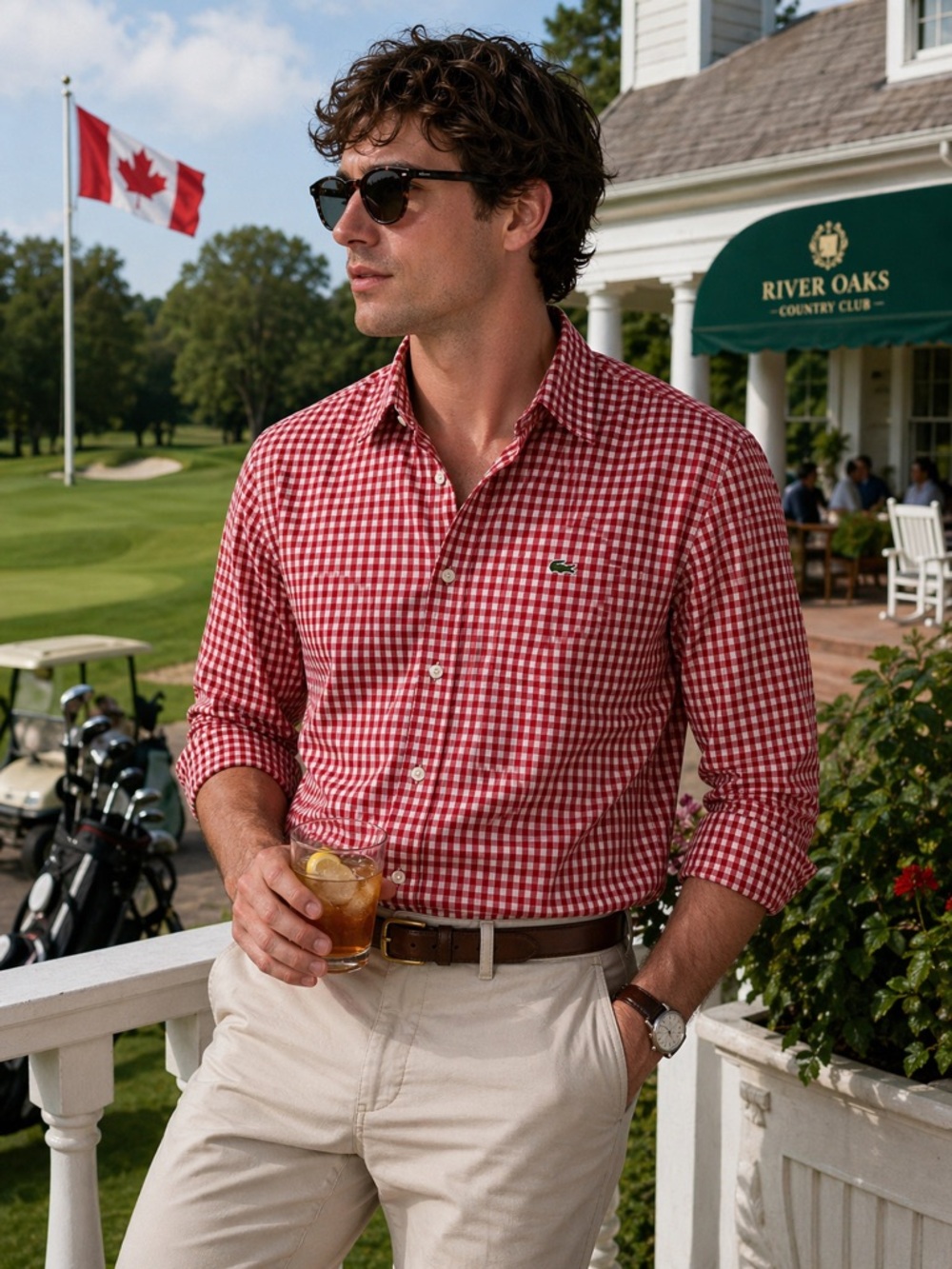 Lacoste Red White Gingham Button Down Shirt Men’s S 38 Preppy Golf Country Club